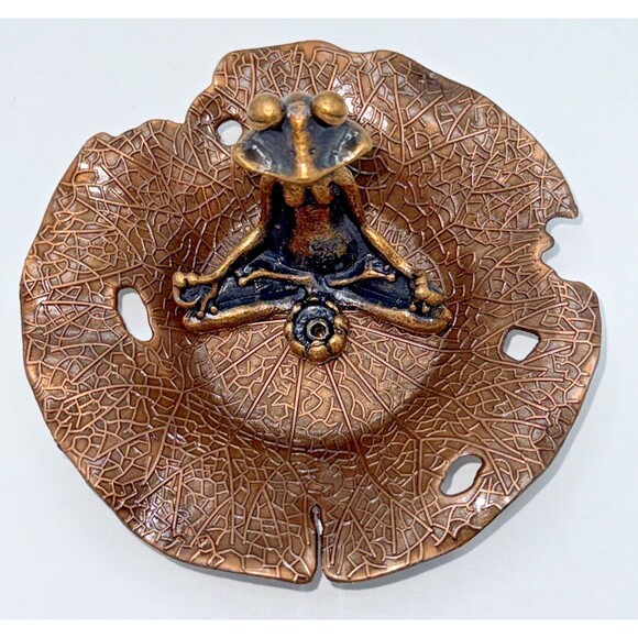 Mini Zen Frog Meditation Incense Burner Brass Tone Namaste Figurine Miniature 2” - Picture 13 of 14